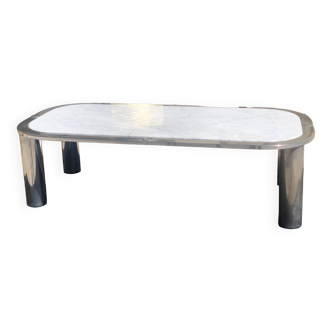Table basse en marbre et acier chromé, design italien 1970