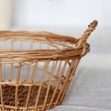 Round openwork wicker storage basket with braided handles