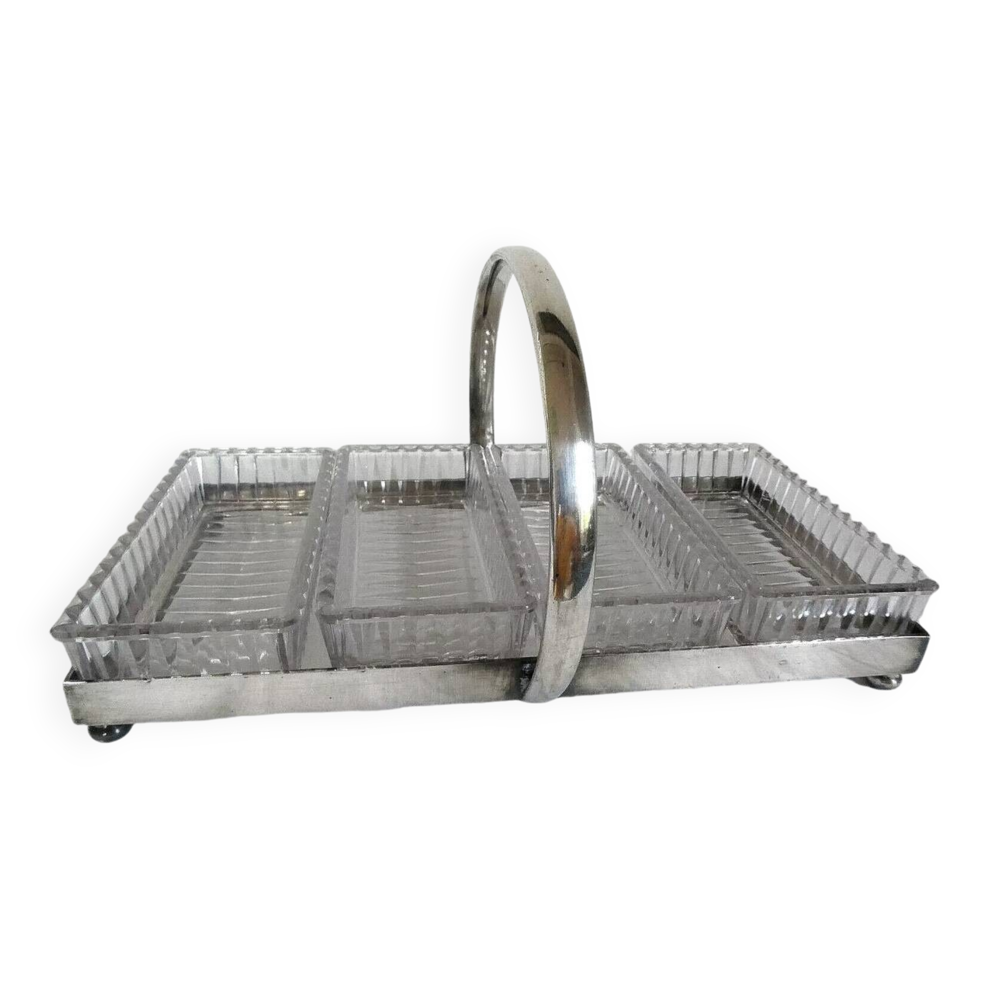 ANCIEN PLATEAU de service apéritif raviers verre bois et miroir vintage