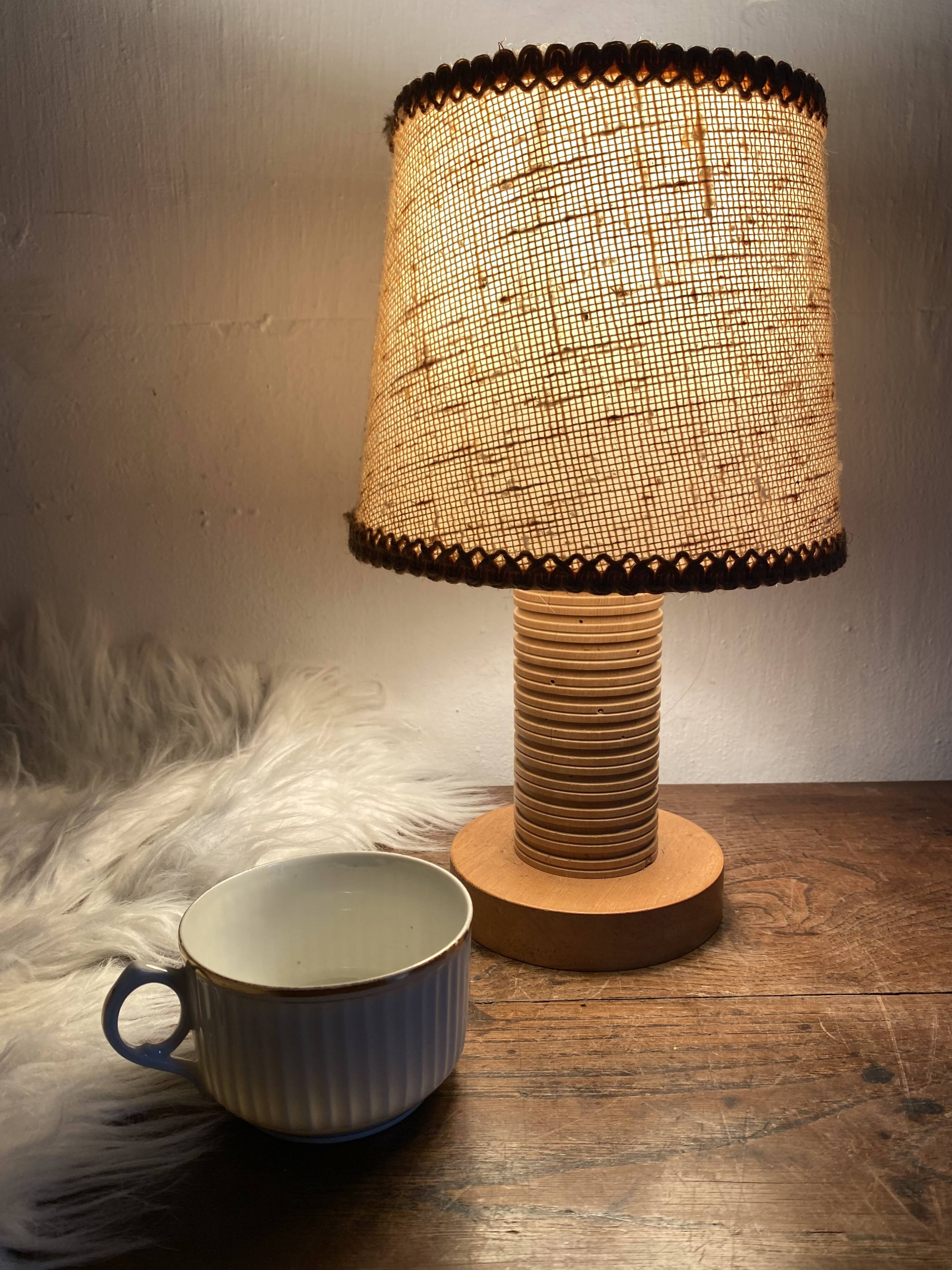 Vintage lamp with turned wooden base 30cm