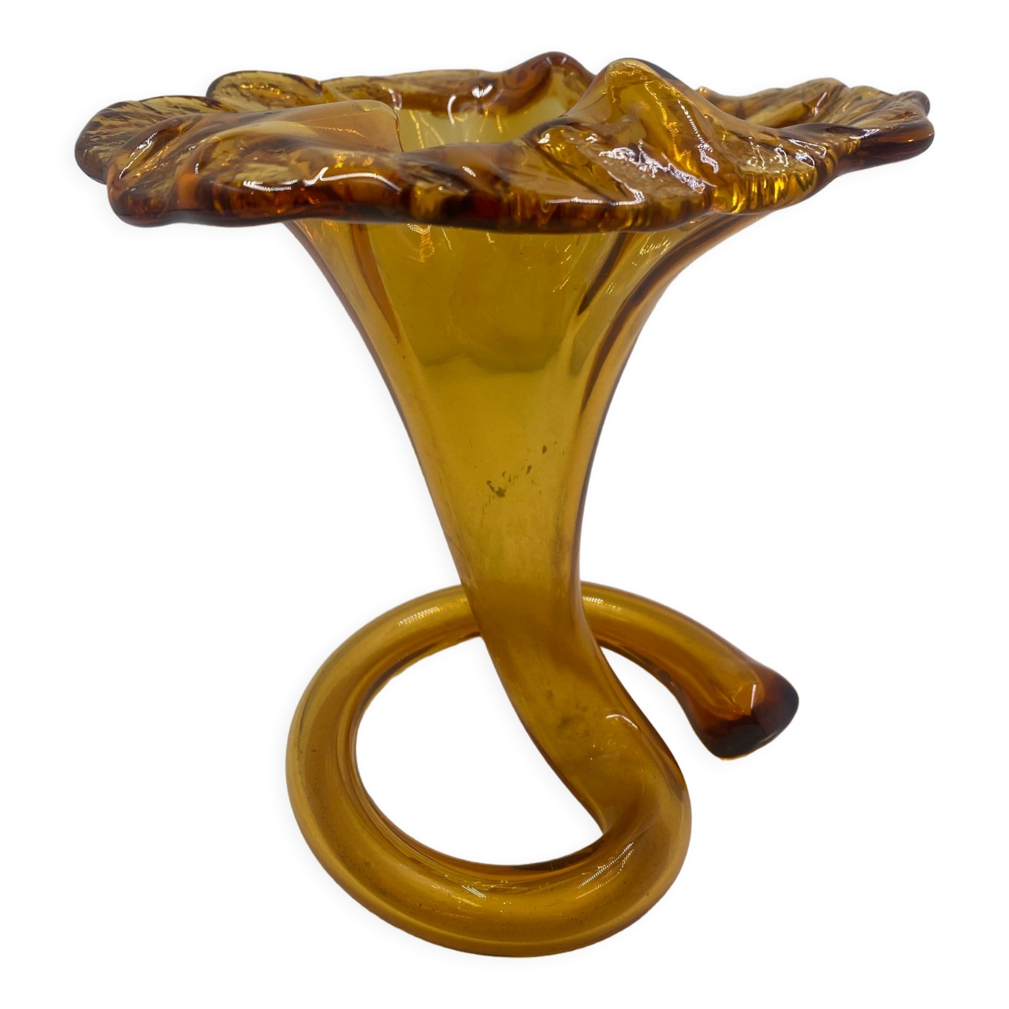 Amber-colored blown glass soliflore