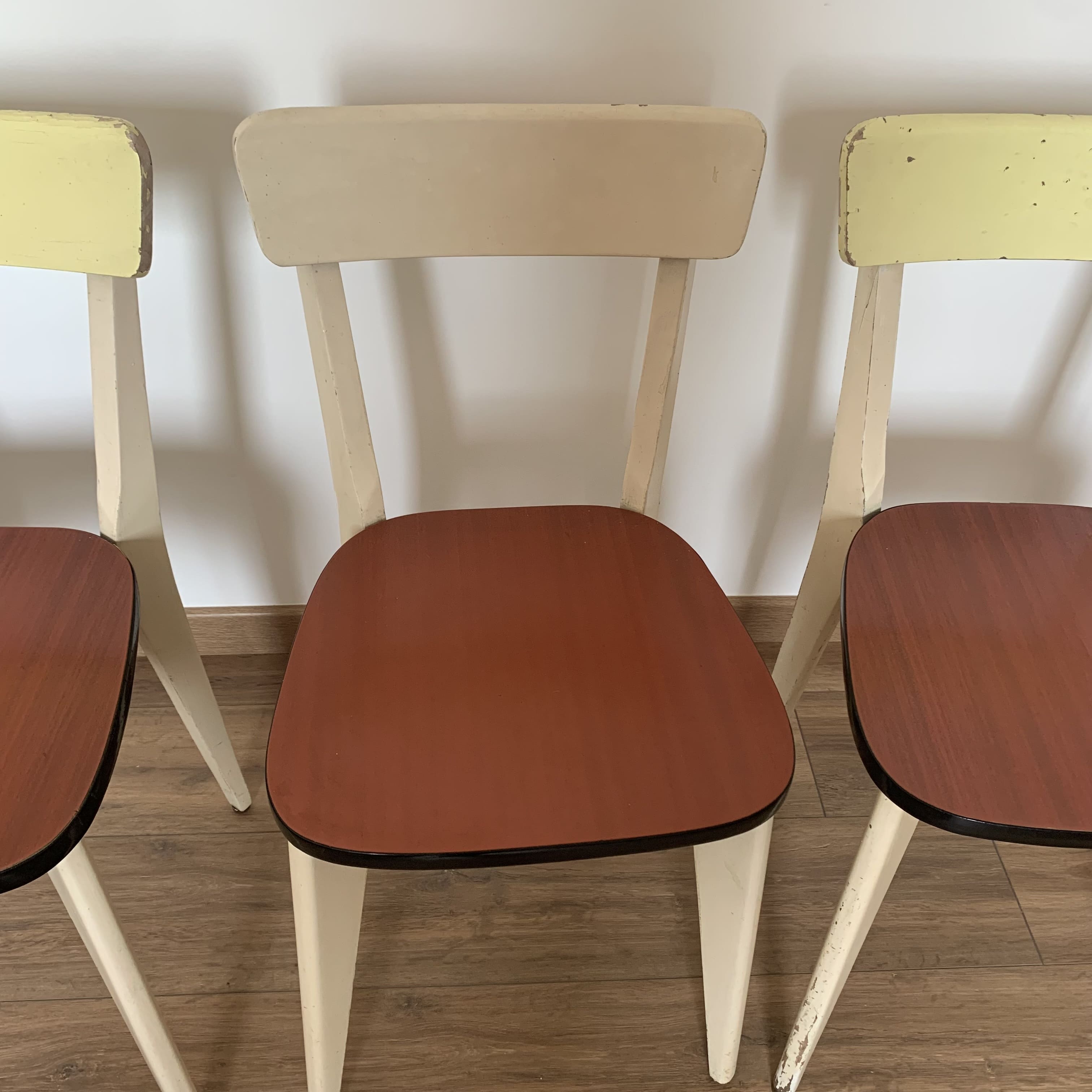4 wooden chairs and formica kitchen