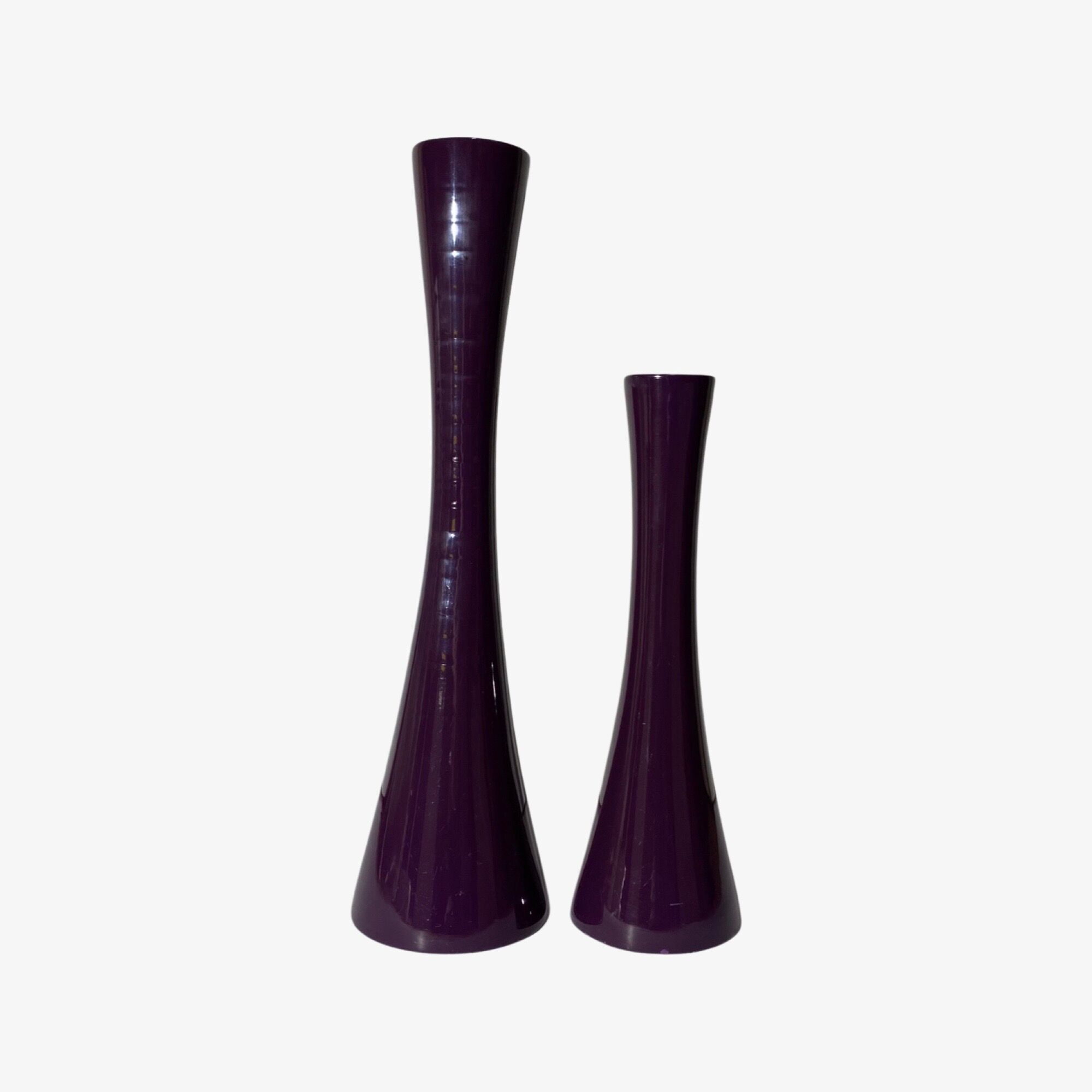 2 Purple Vintage Candlestick Holders Made From Ceramic - Mid-Century Design From Denmark