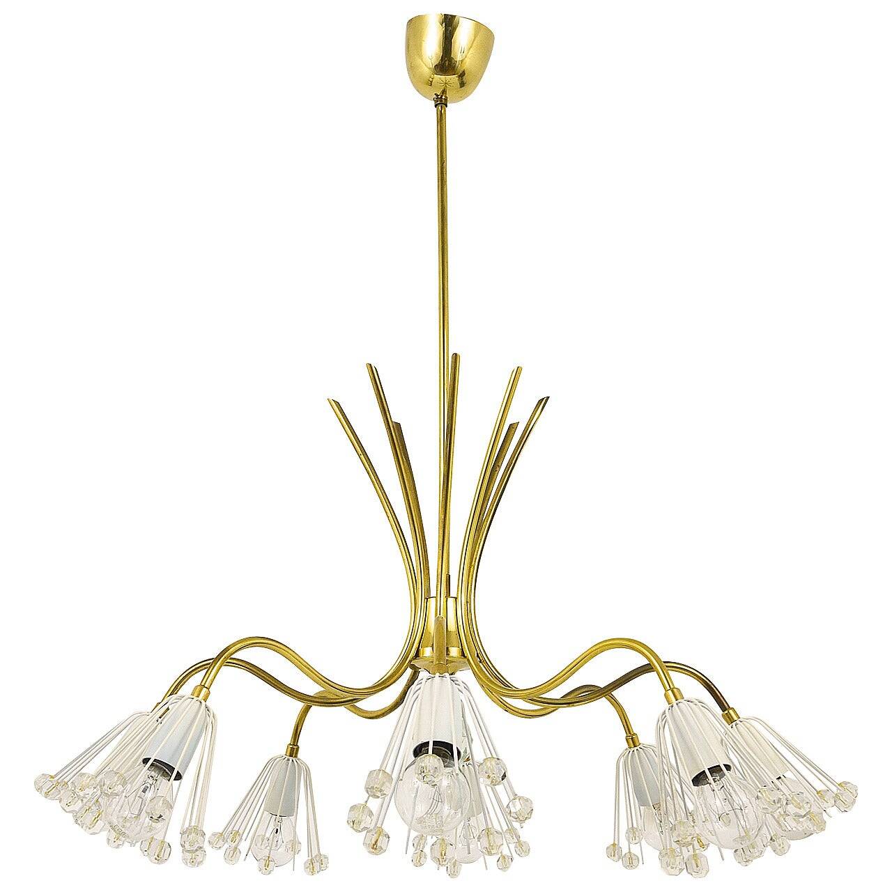 Modern brass floral chandelier Emil Stejnar, Rupert Nikoll, Austria, 1950s