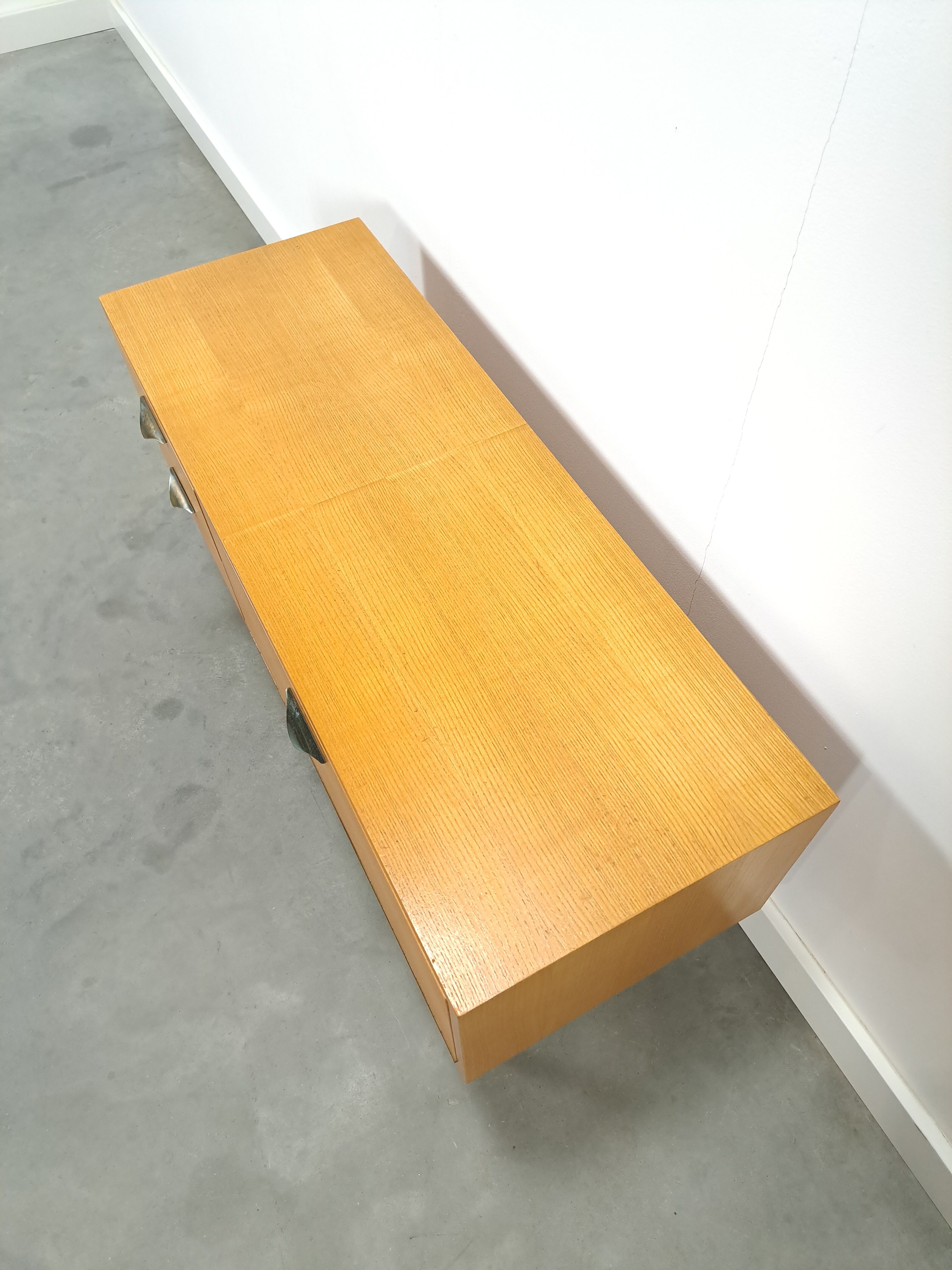 TV cabinet veneer vintage with drawers and brass