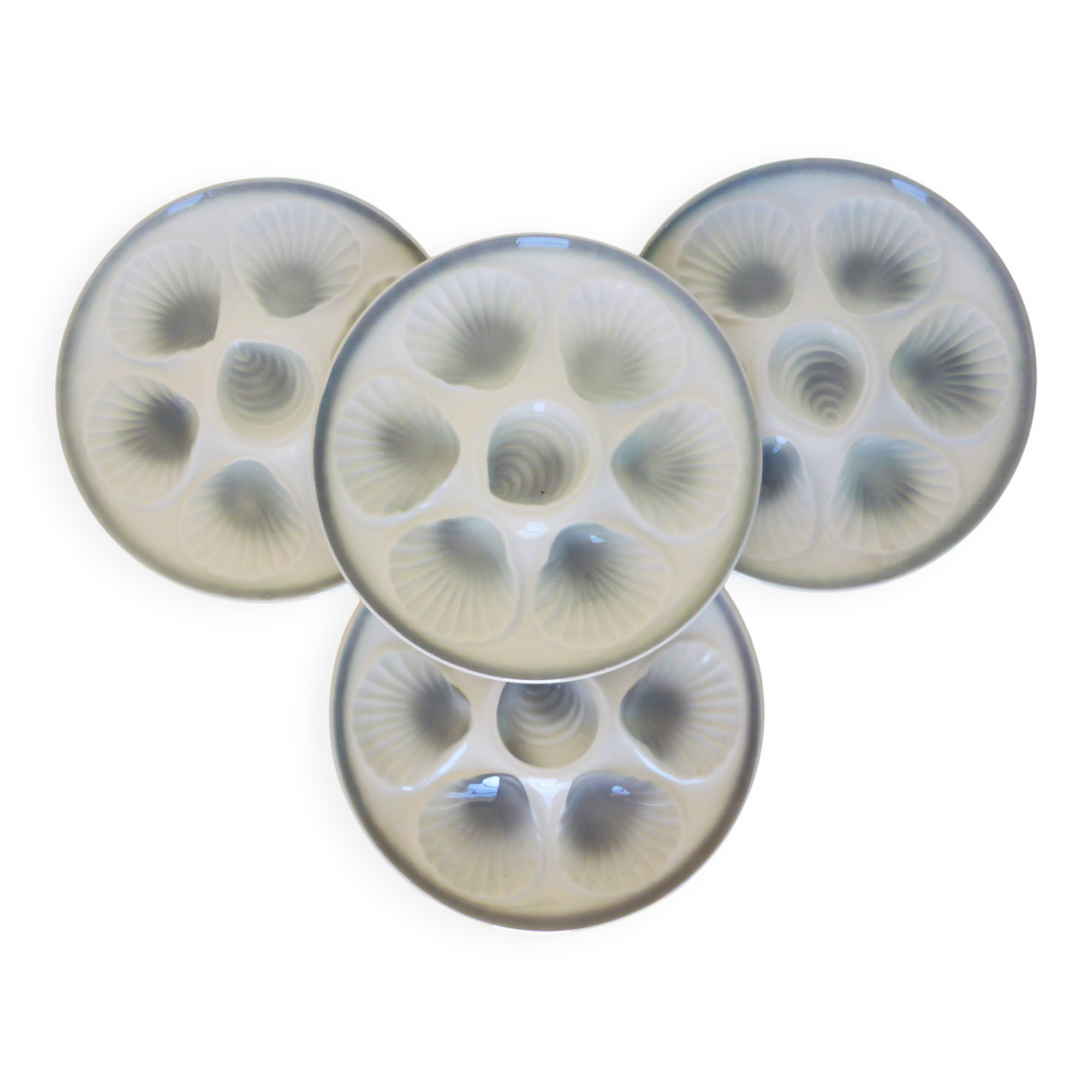 4 vintage Moulin des Loups porcelain oyster plates 2106172