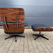 Vitra Eames Lounge chair XL + Ottoman, Zwart leder & Santos Palissander
