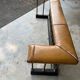 English fireplace bench – Club Fender – Tawny leather and brass –