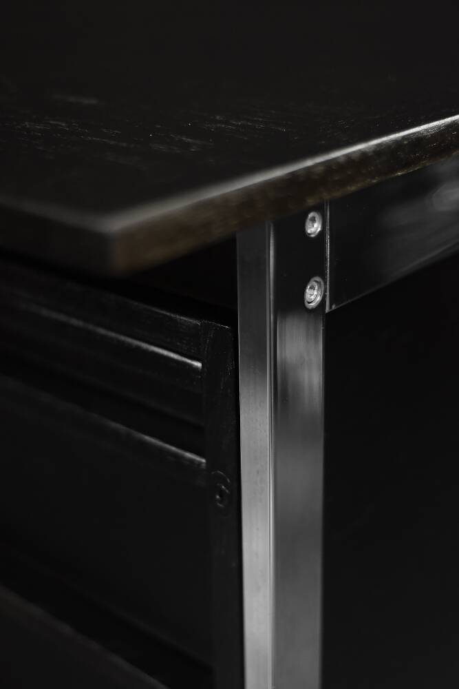 Vintage Mid-Century Danish Black Modern Minimalist Oak Office Desk with Chrome Base, 1970s