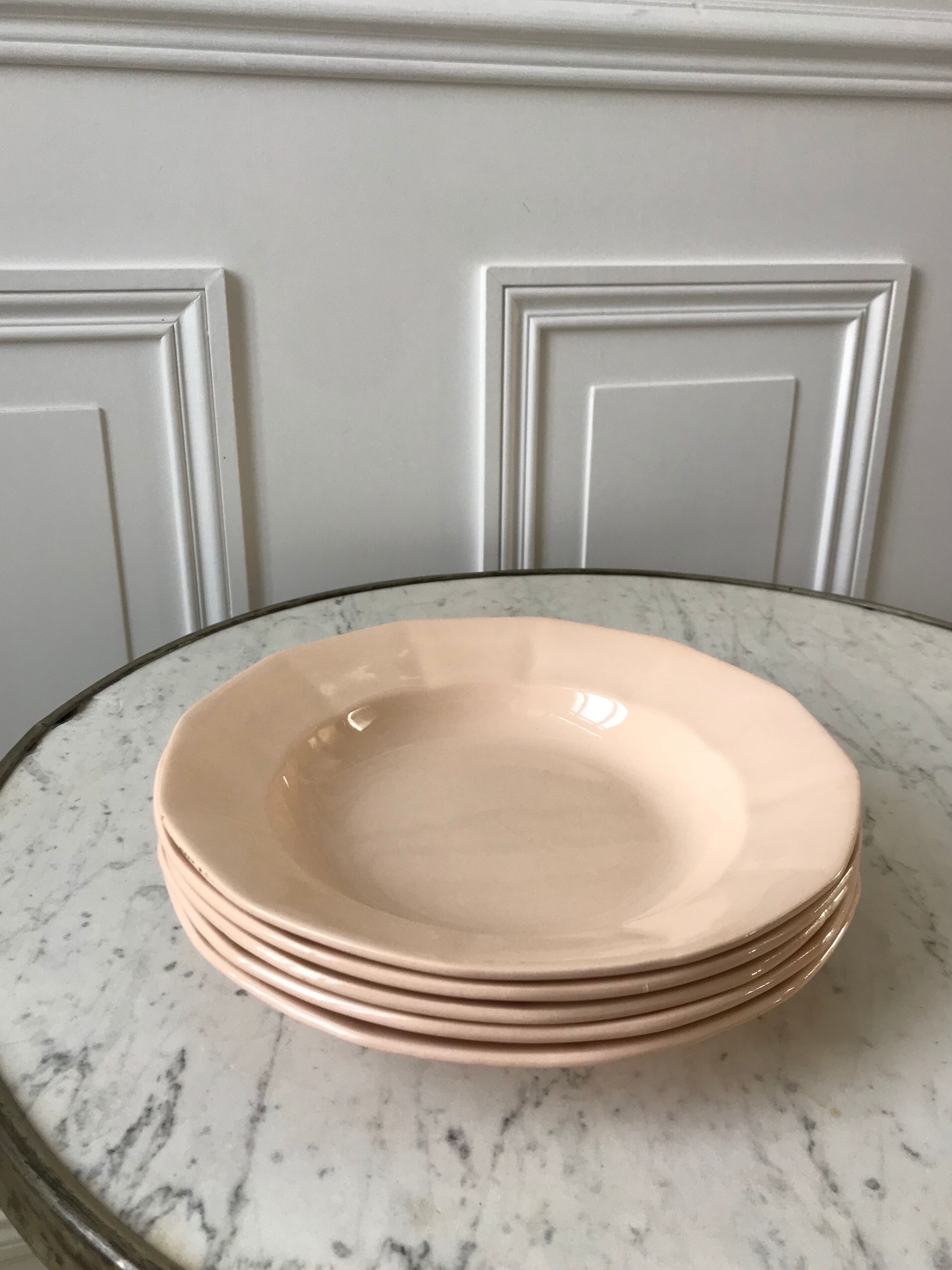 Set of 5 hollow plates Digoin Sarreguemines model France powder pink