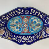 Oblong bowl in Longwy earthenware with art deco style pattern