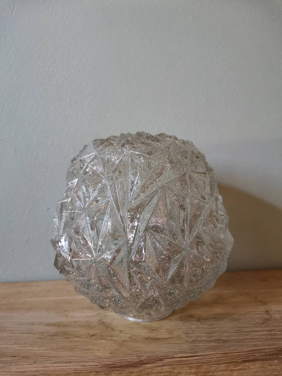 Vintage pressed molded glass lamp globe diamond faceted portable pendant light