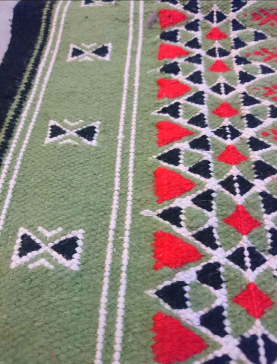 Green Berber kilim woollen carpet 55x205cm