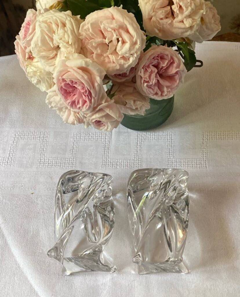 Pair of vintage Saint Louis crystal candlesticks from the 70s