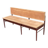 Grand banc d'école vintage 170 cm de 3/4 places en bois brut poncé métal 19