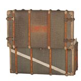 Anc Large cabin trunk in khaki canvas with a snakeskin effect, wood & brass