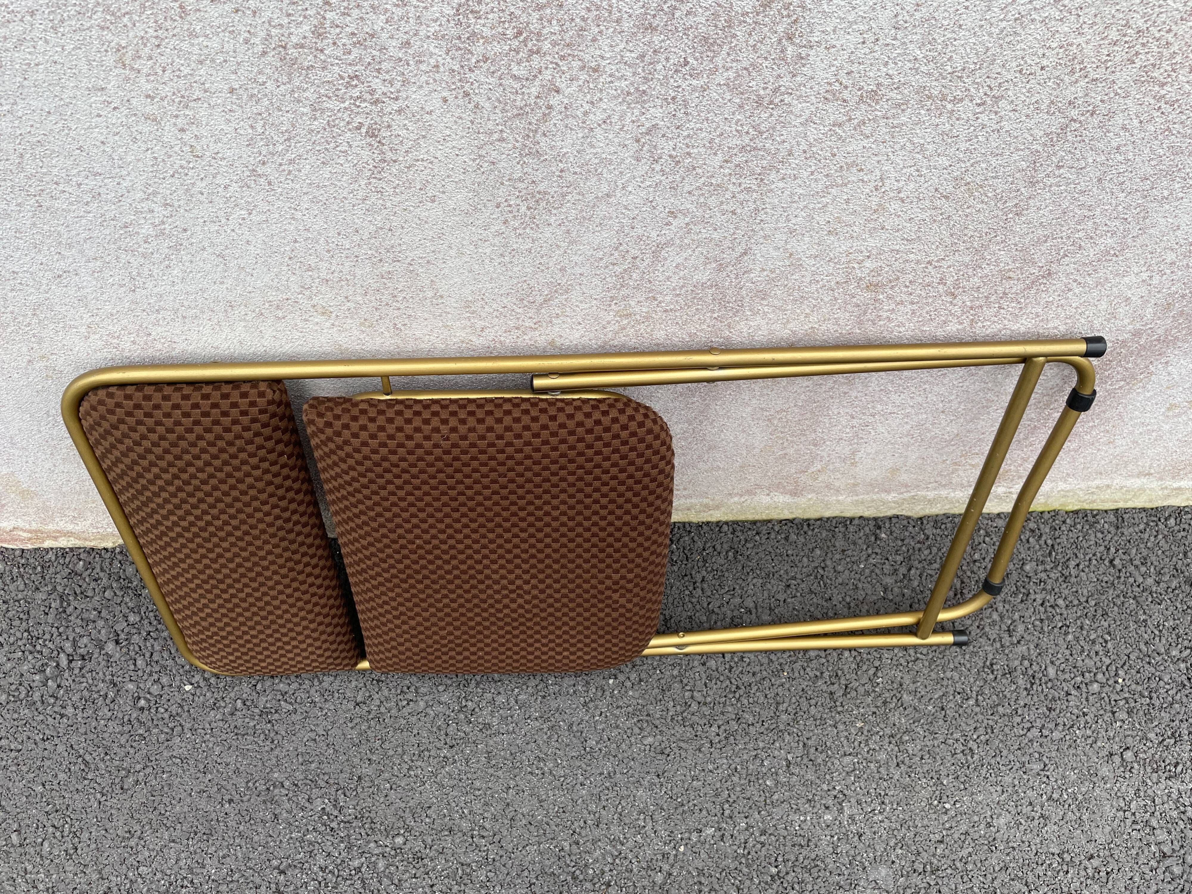 Chaise pliante dorée lafuma velours damier  60/70’s