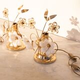Set of 2 Murano Table Light White Flowers, 1970s