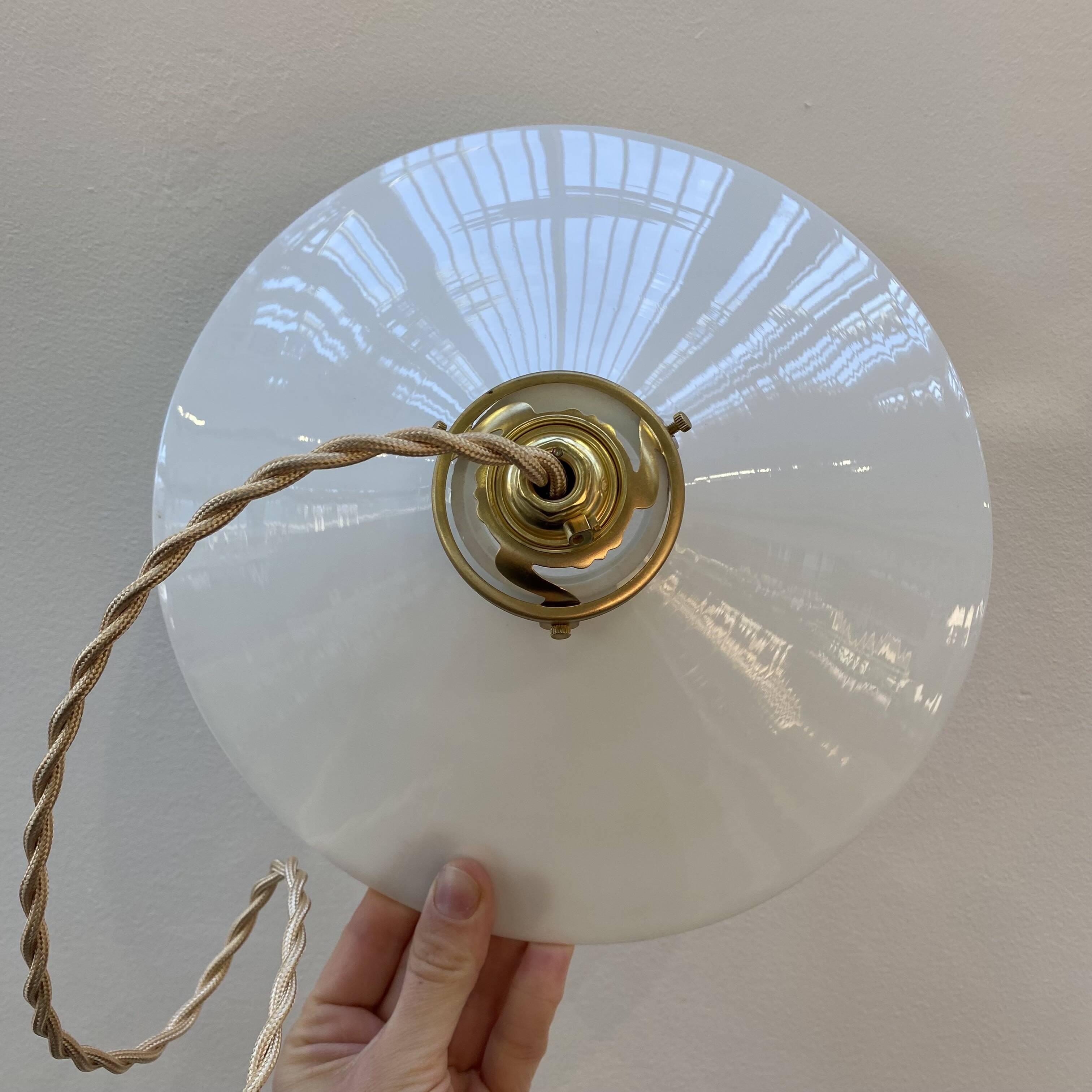 Pair of vintage white opaline pendant lights