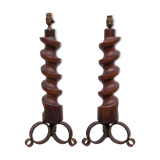Vintage lamp foot x 2, floor lamp, floor lamp, twisted wood lamp and wrought iron, chalet