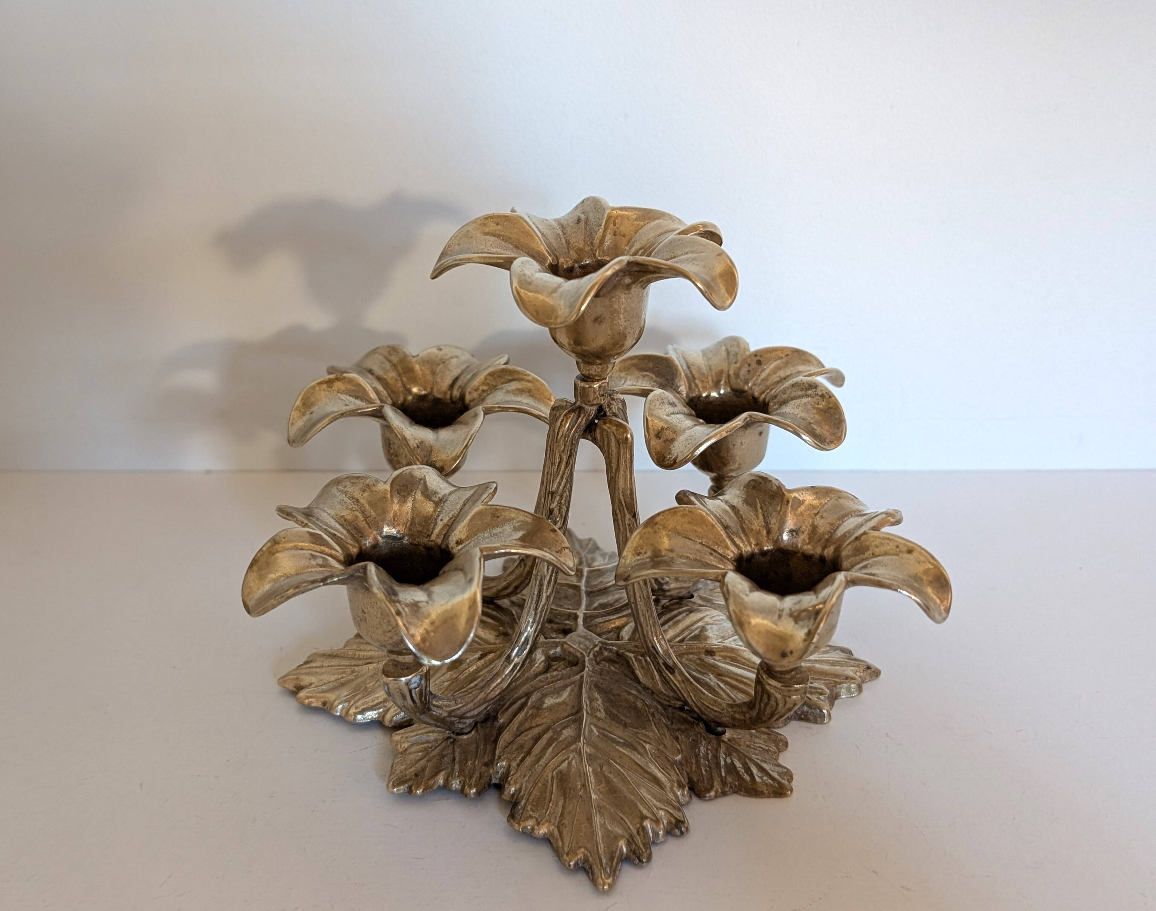 Brass flower candle holder