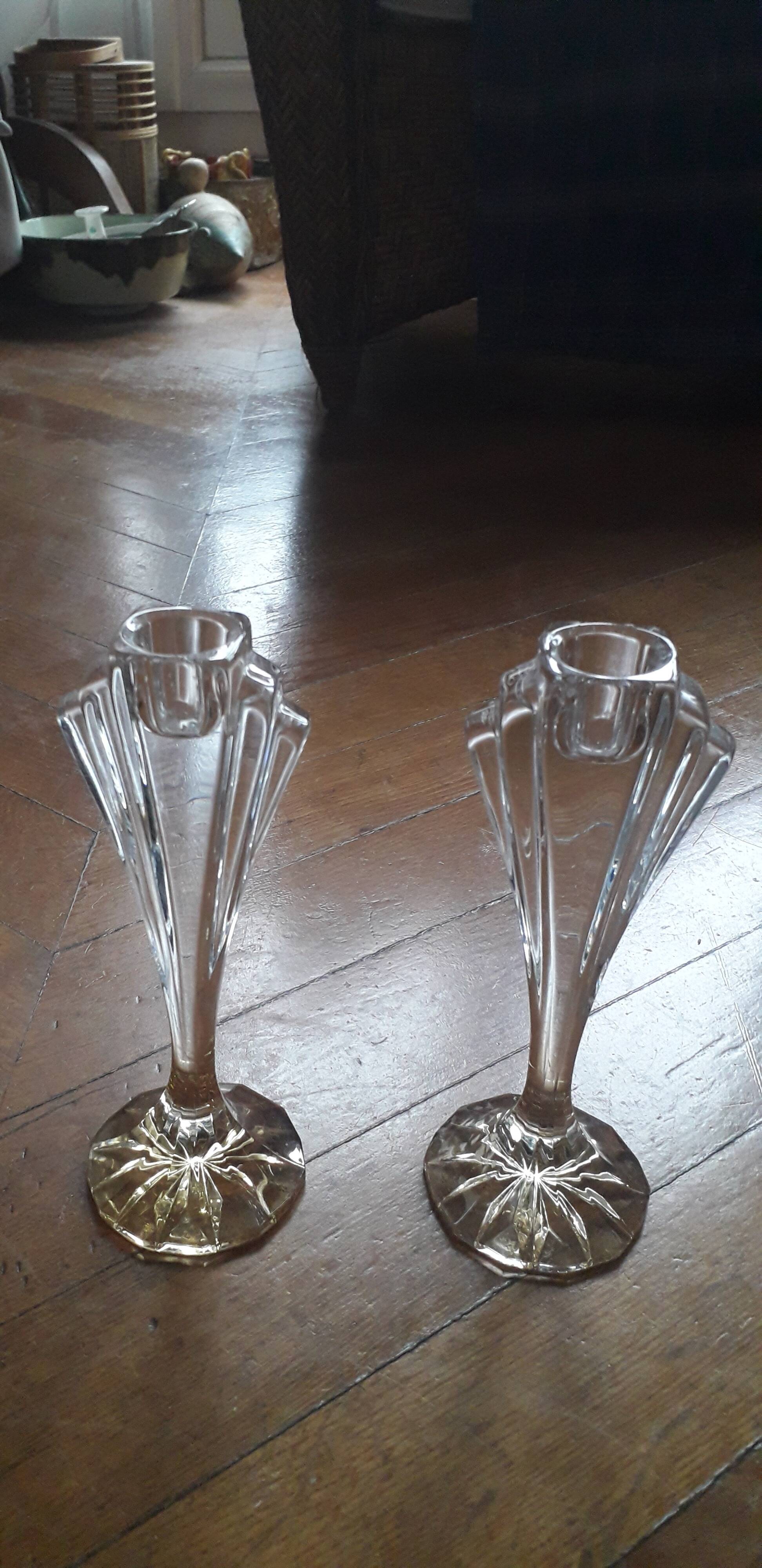 1 set of 2 vintage crystal candle holders