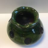 Old Bulb Pot Vase or Brasero Candle Holder Green Enameled Terracotta Pottery