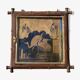 Gold square barber mirror with Japan Napoleon III print