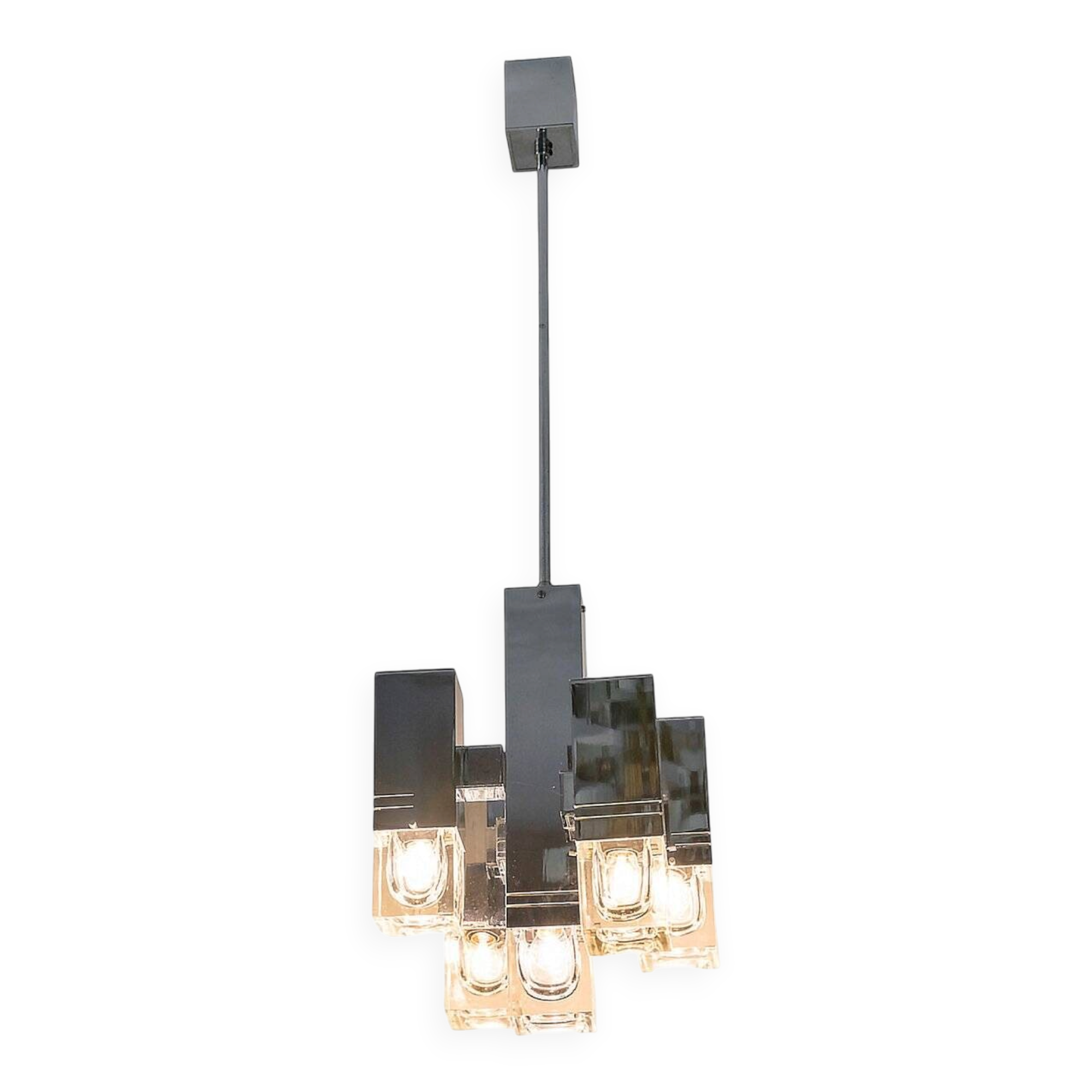 Mid-century modern Italian chrome and glass pendant light by Gaetano Sciolari, 1970