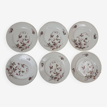 6 assiettes plates en porcelaine de Paris "Nouveautés"