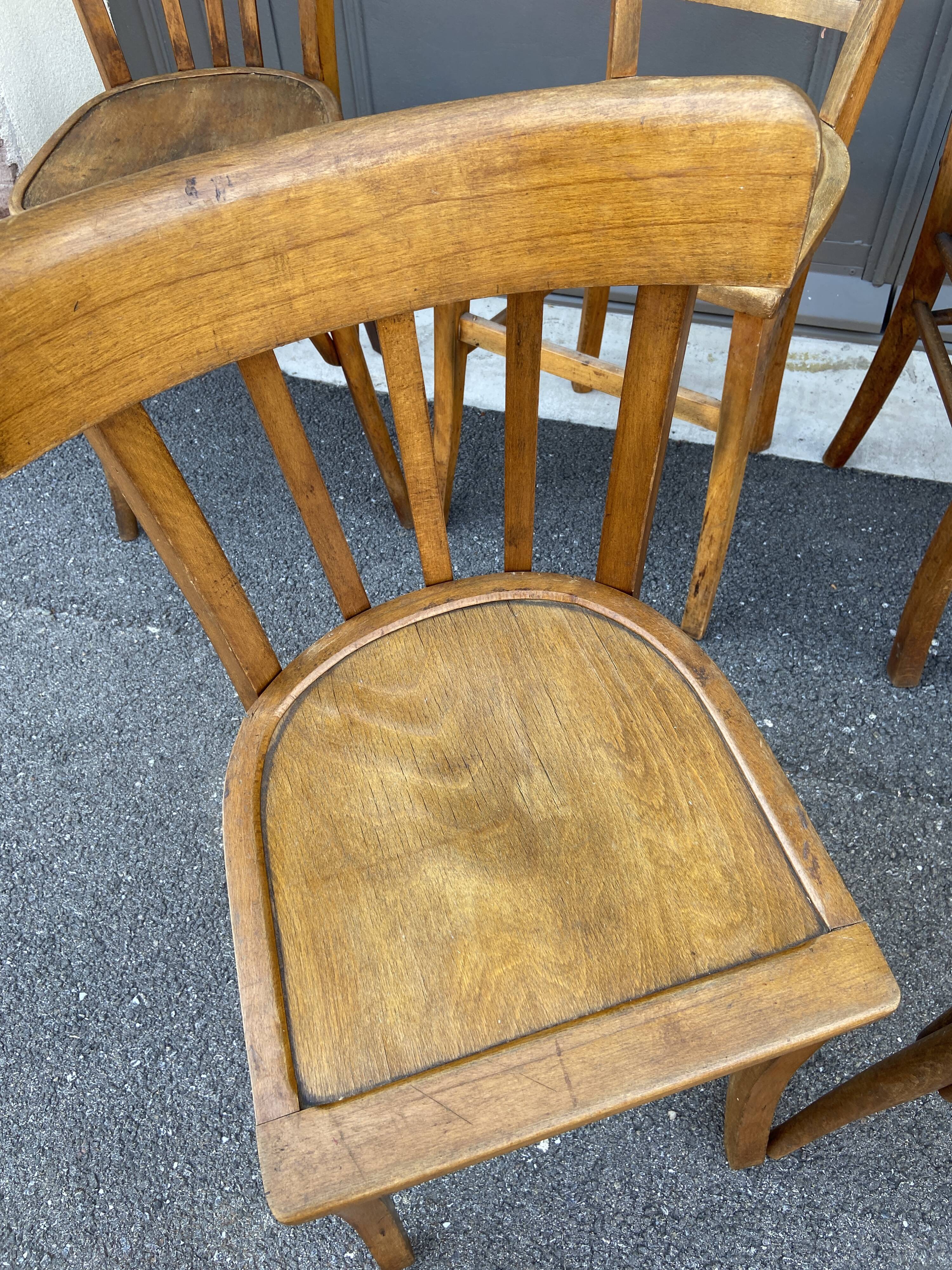 Lot 6 mismatched bistro chairs curved wood