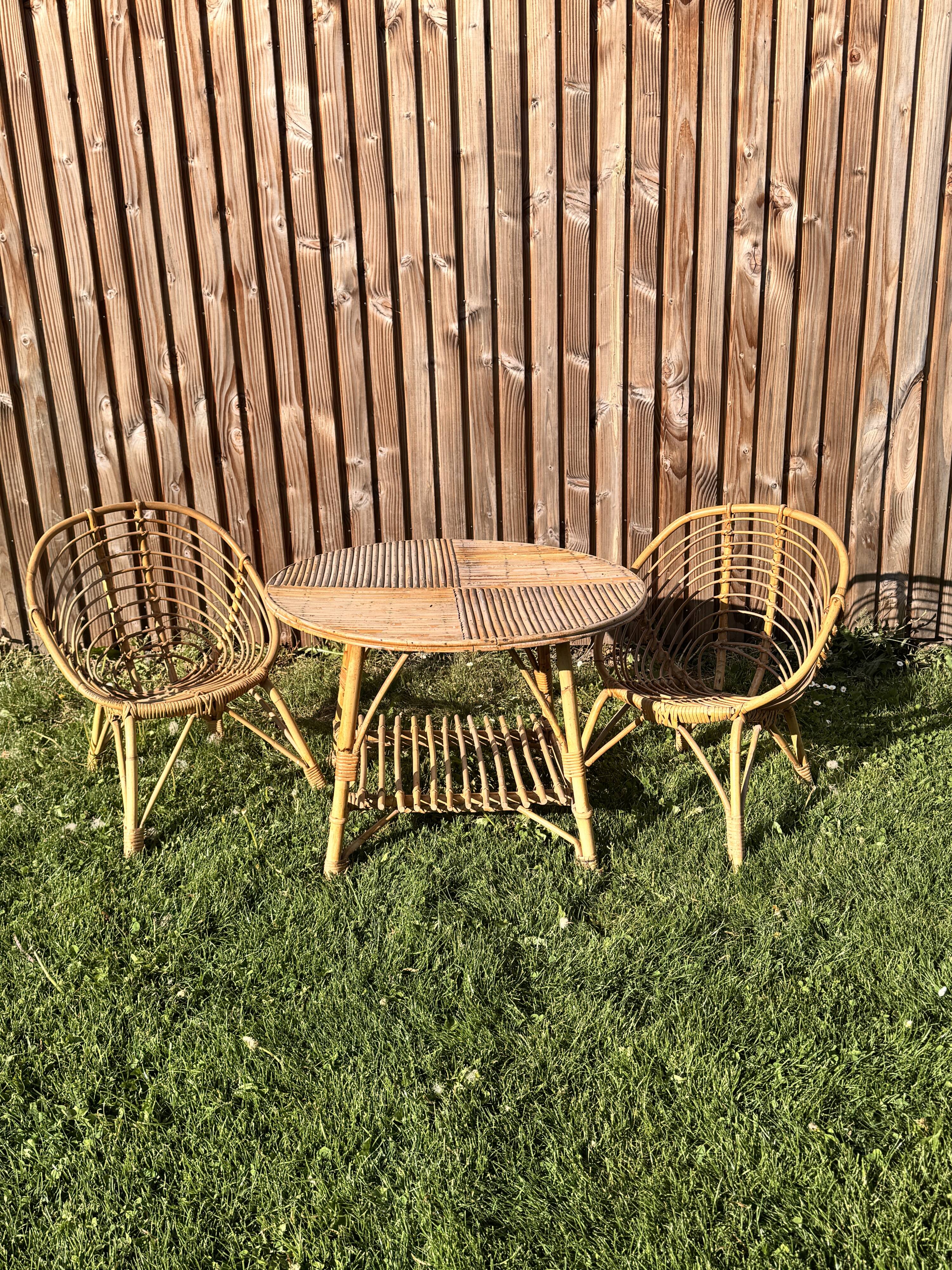 table basse rotin vintage, style Audoux et minet