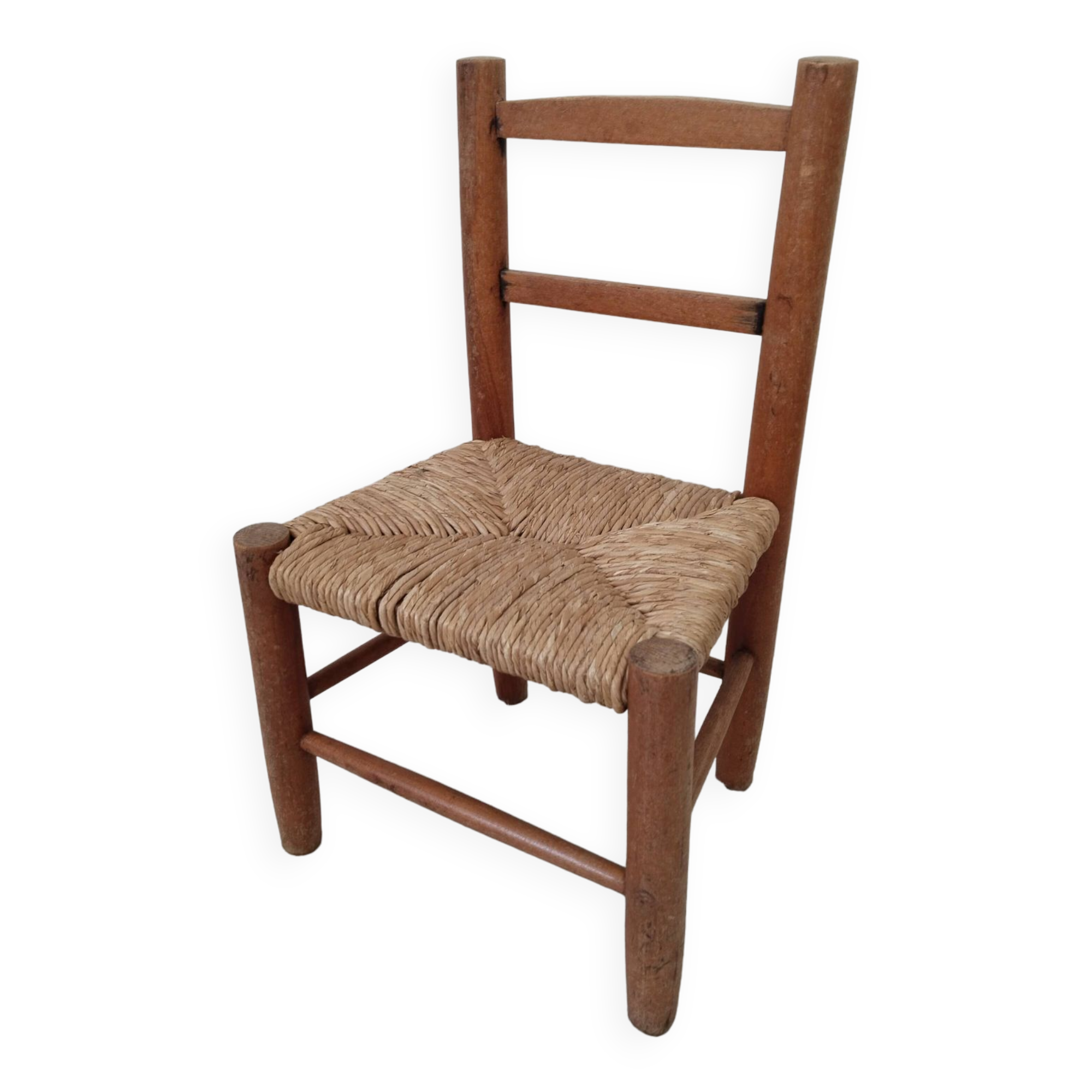 Vintage children's chair in wood and straw
