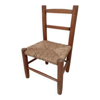 Chaise enfant vintage en bois et paille