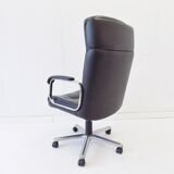German office armchair black leather 70s