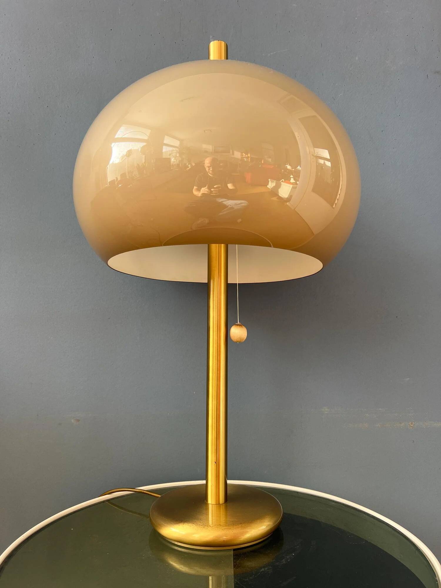Large vintage brass mushroom space age table lamp