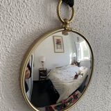 Vintage 1960 witch's eye mirror with green ribbon - 20 x 67 cm