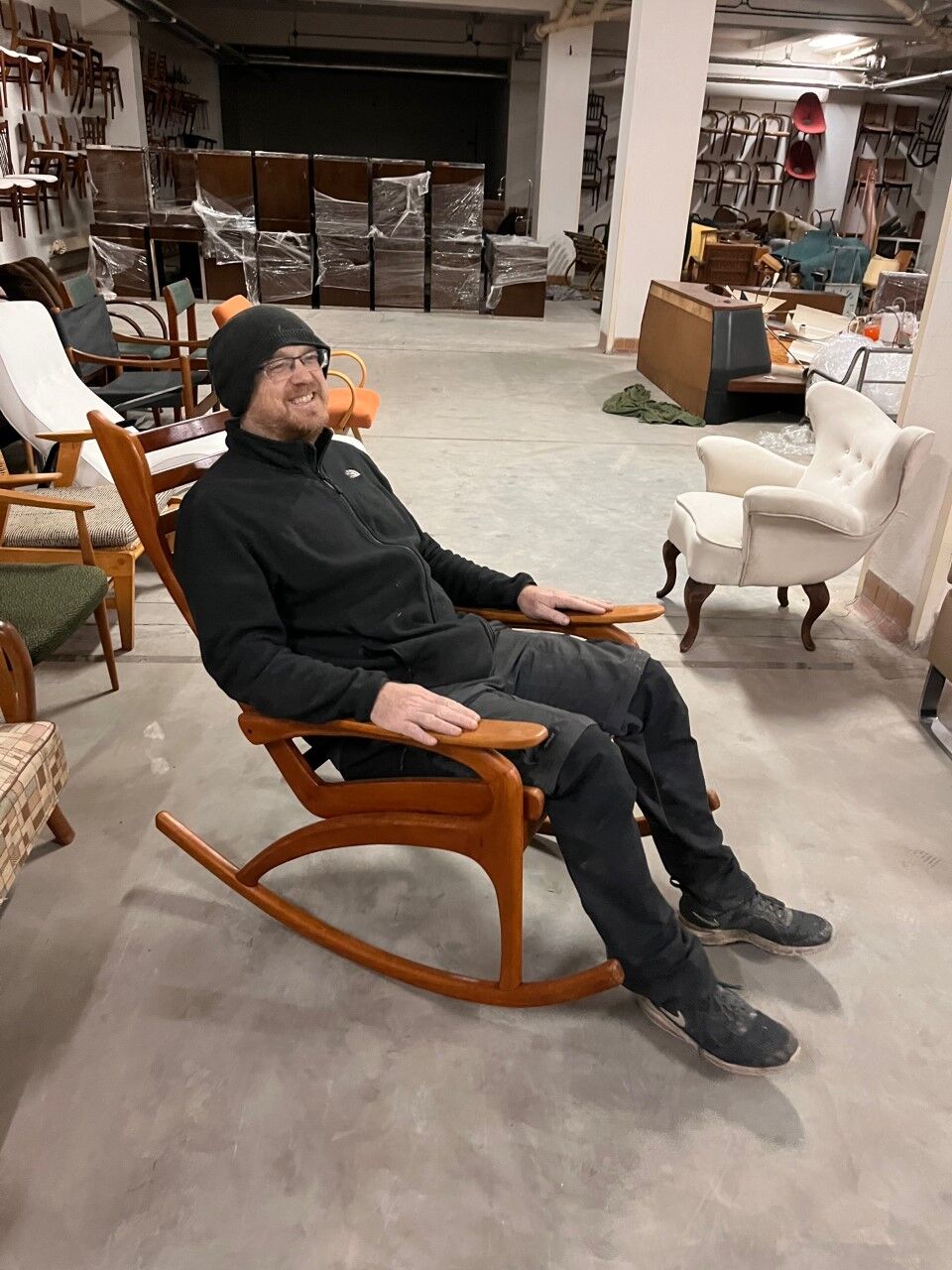 1960s pair of beech rocking chairs by uluv, czechoslovakia