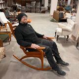 1960s pair of beech rocking chairs by uluv, czechoslovakia