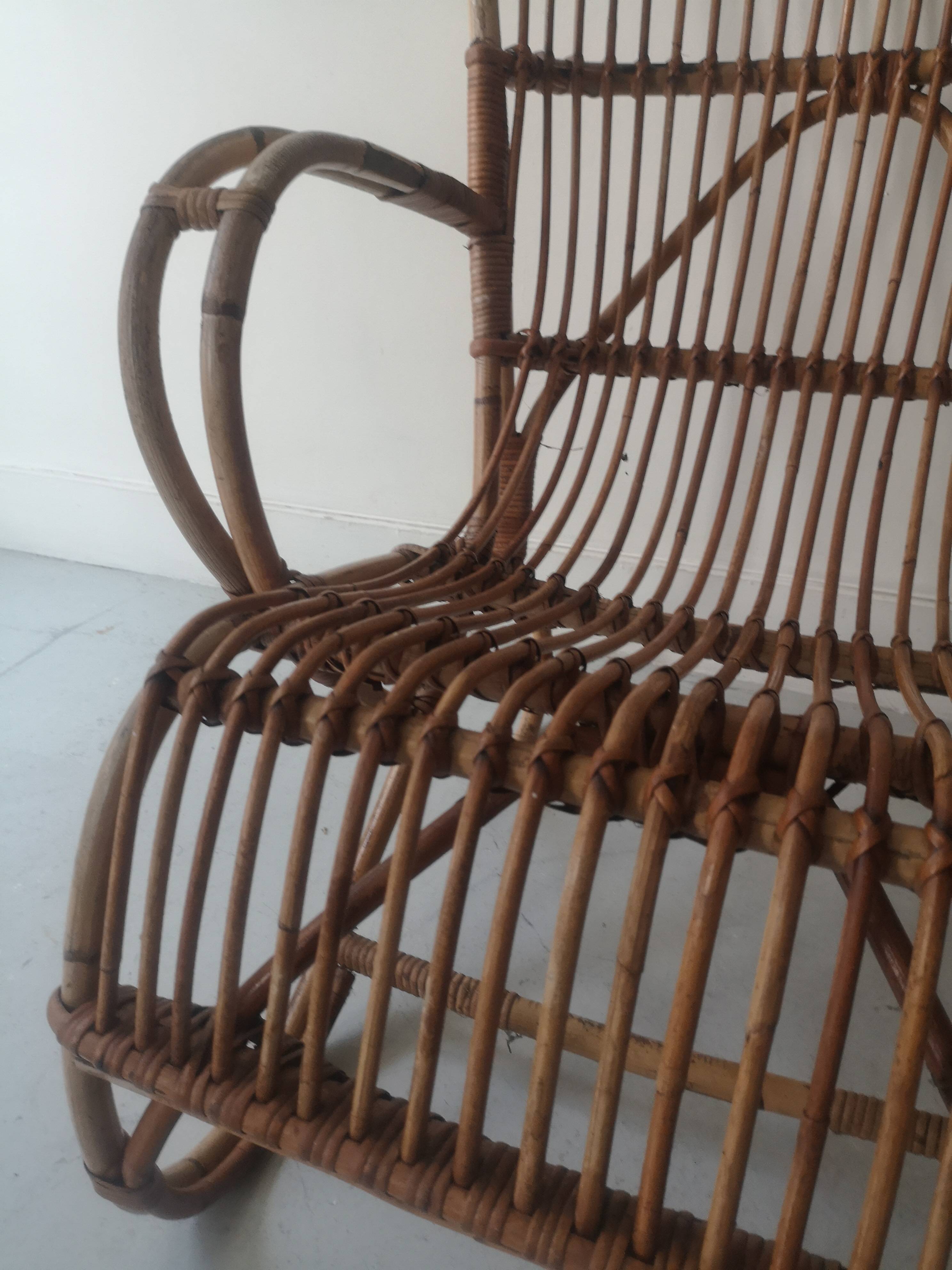Vintage Dutch rattan armchair with armrest, 1960s