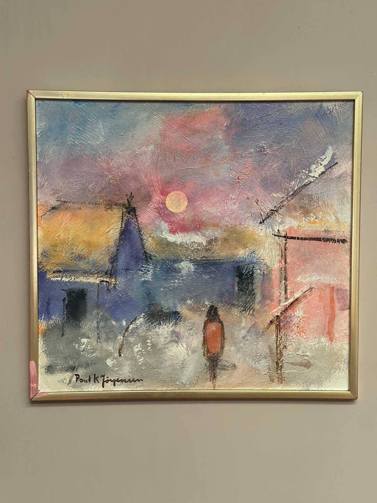 Original Swedish Oil on Panel – “Figure in Landscape” by Poul K. Jörgensen