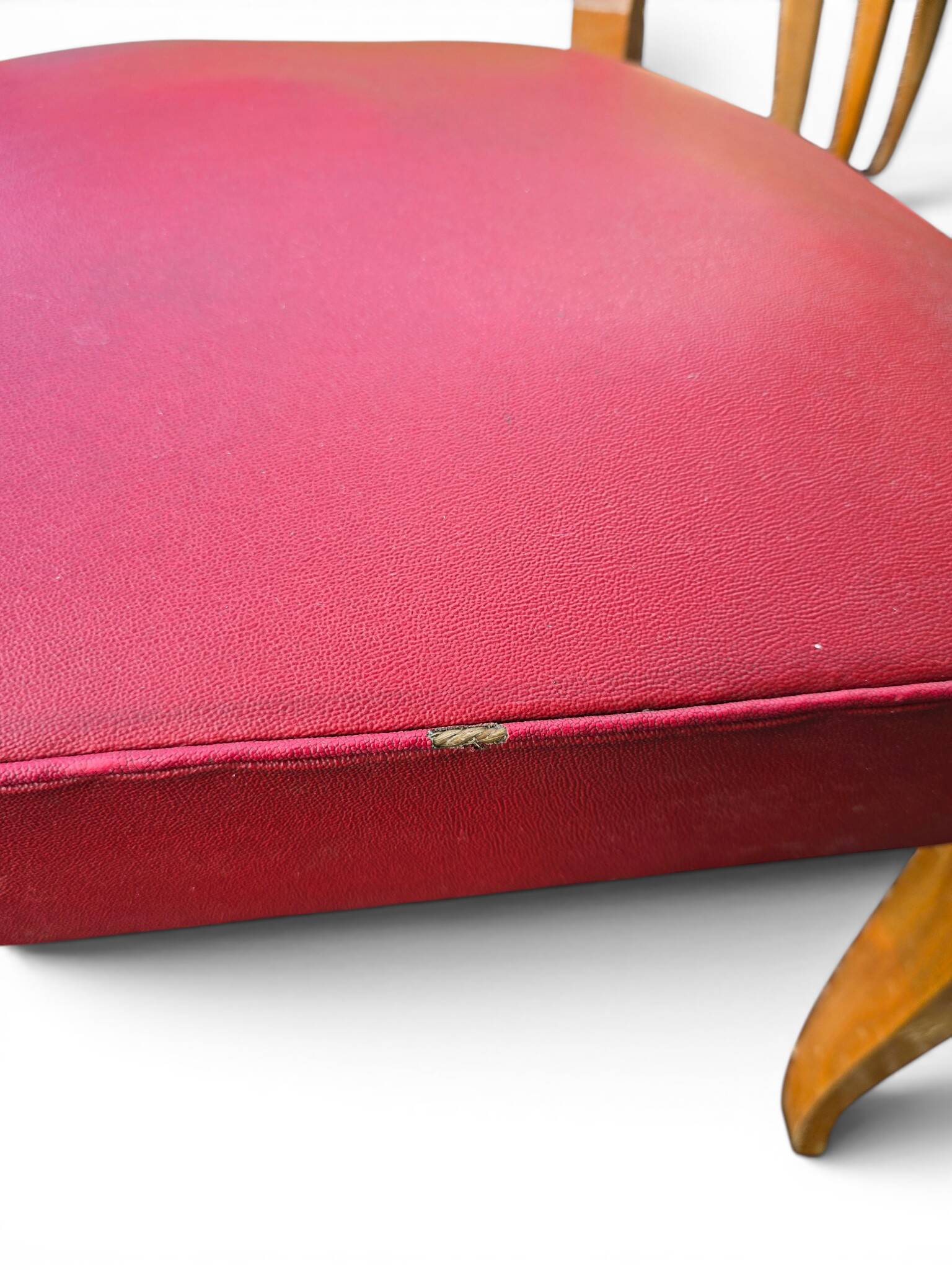Vintage bridge armchair in wood and red faux leather, 1950s.