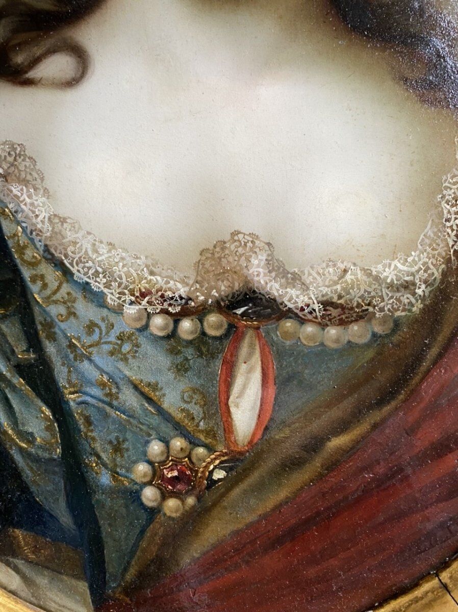 Oil on copper, female portrait, late 17th century.