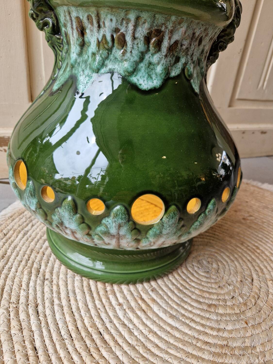 Vintage 1960s green toned ceramic lamp