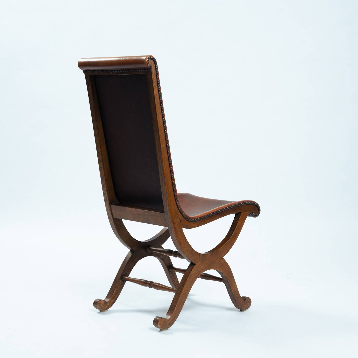 Pierre Lottier brown Spanish leather Slipper chairs by Almazan, 1950s