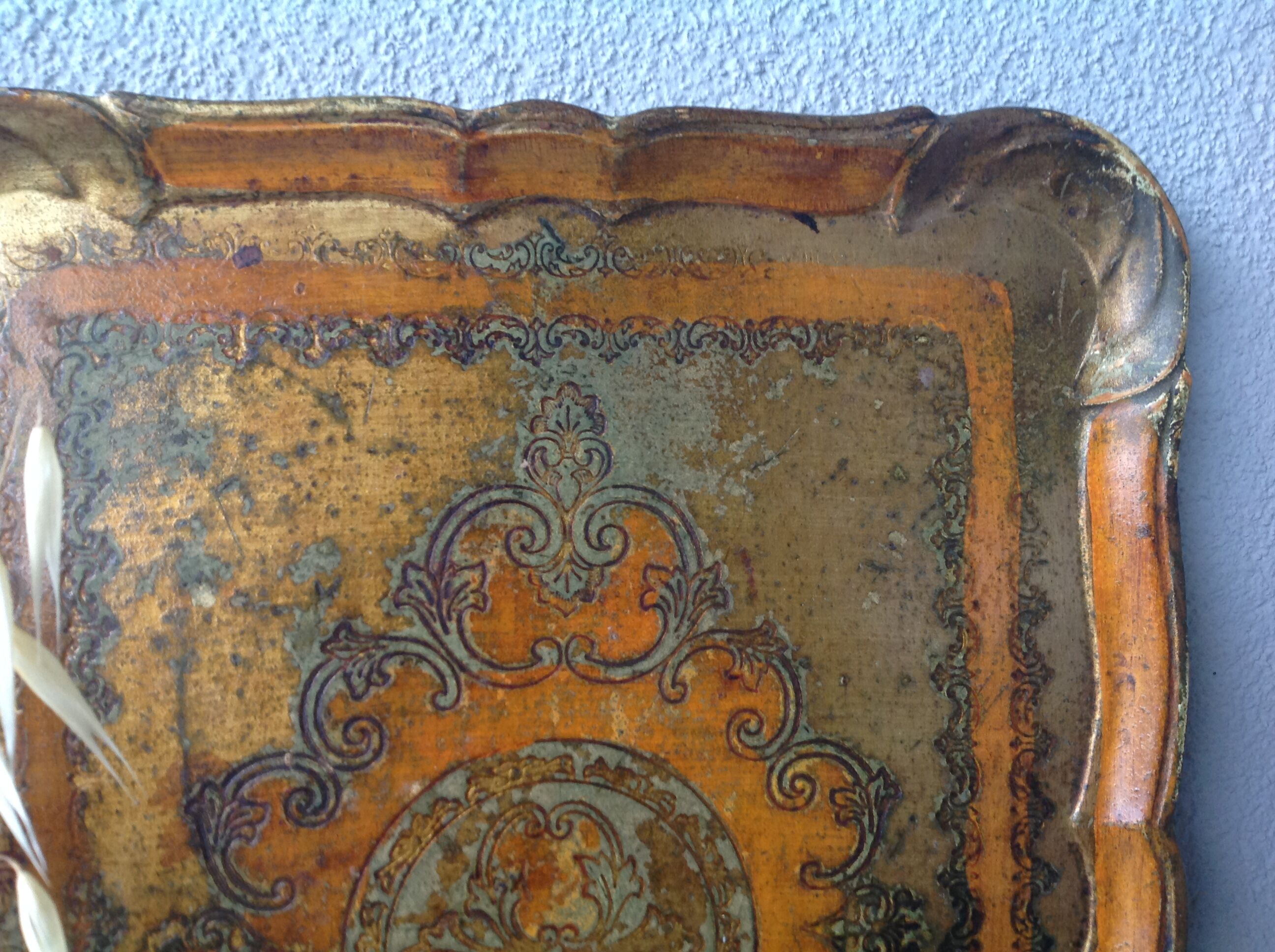 Old Florentine tray rectangle in papier-mâché
