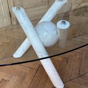 Dining table with glass top and marble base, Ligne Roset.