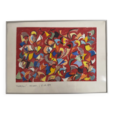 Helmut Dittmann – "Addition", Peinture abstraite dynamique sur fond rouge, 1989