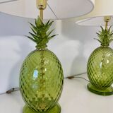 Paire de lampes en verre de Murano en forme d'ananas Art Déco italien avec abat-jours.
