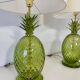 Pair of Italian Art Deco Pineapple Murano Glass Lamps with Lampshades